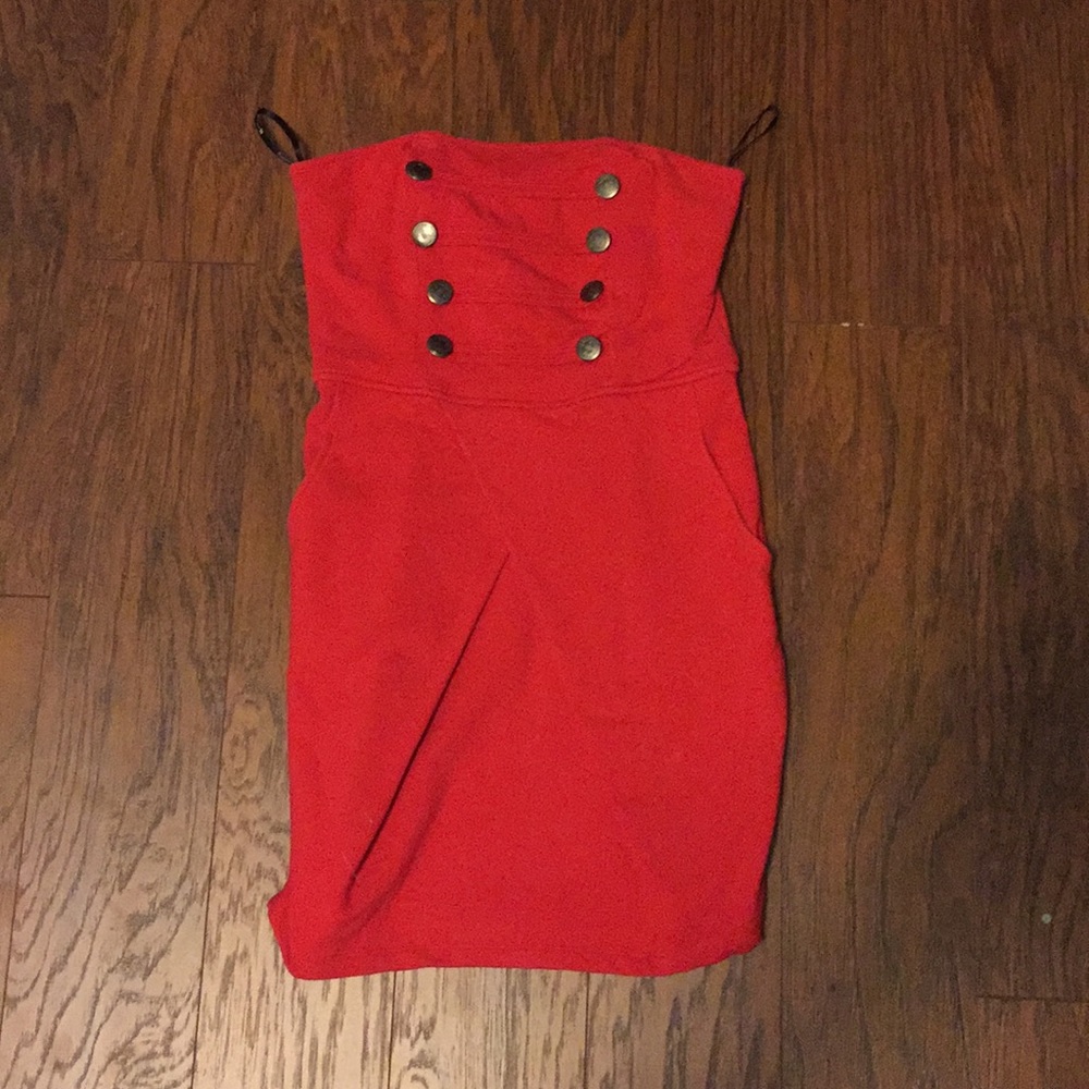 Red strapless sailor dress